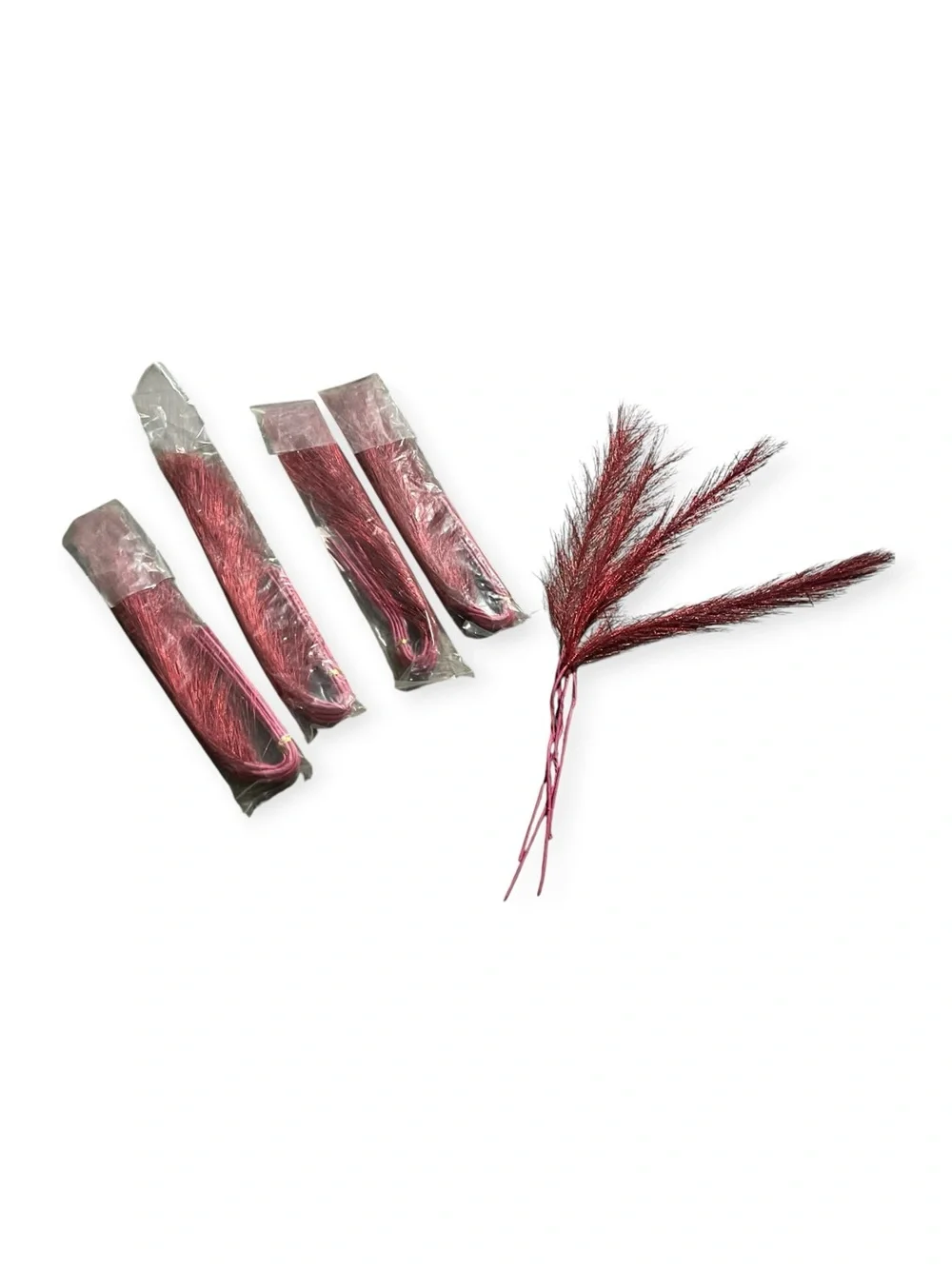 Deep Red 1.18” Red Artificial Plant Faux Pampas Grass 4 Pcks Fluffy Vase Filler
